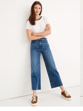 Madewell Slim Wide Leg Crop medium dark wash jeans High Rise size 28